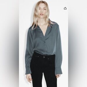 H&M - V Neck Sage Green Blouse
